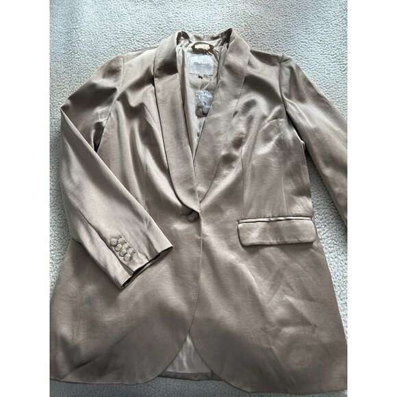 Madewell Satin Oversized Blazer Matchstick Beige Tan Sateen Jacket NN822 Size 4 - Picture 7 of 12